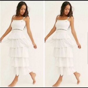Free People Dancing Tier white midi dress